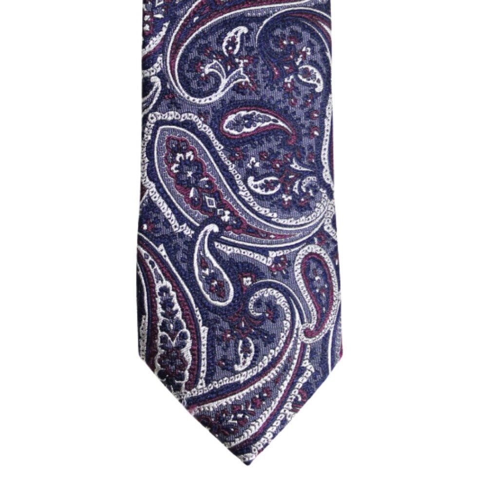 Perry Ellis Tie Silk -Navy, Burgundy, Grey and White Paisley ⚡️BUY 3 for $55⚡️